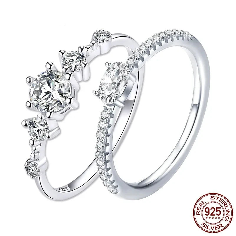 LUX Silver Dazzling Sparkling Engagement Finger Rings