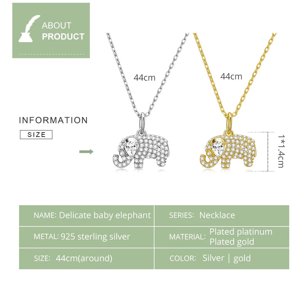 LUX Genuine Exqusite Baby Elephant Pendant Clear CZ Silver Chain Necklace