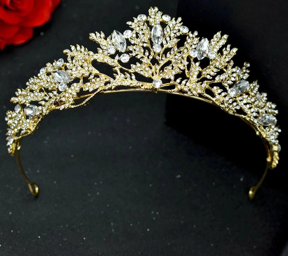 LUX Gold Luxury Bridal Crown Crystal Vintage Royal Queen