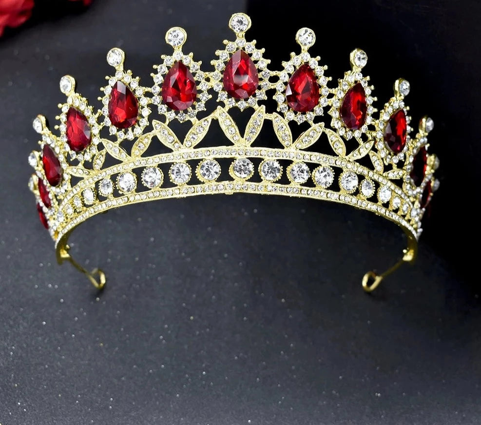 LUX Queen Diadem  Red Crystal Headband Crown Bridal Headwear