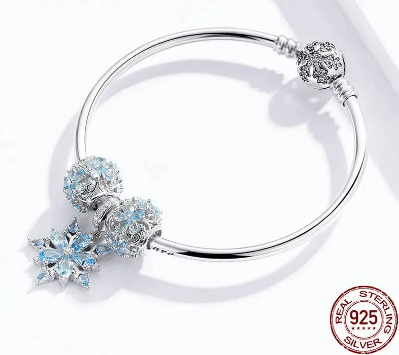 LUX Winter Snowflake Princess Bangle Charm Bracelet Luxury