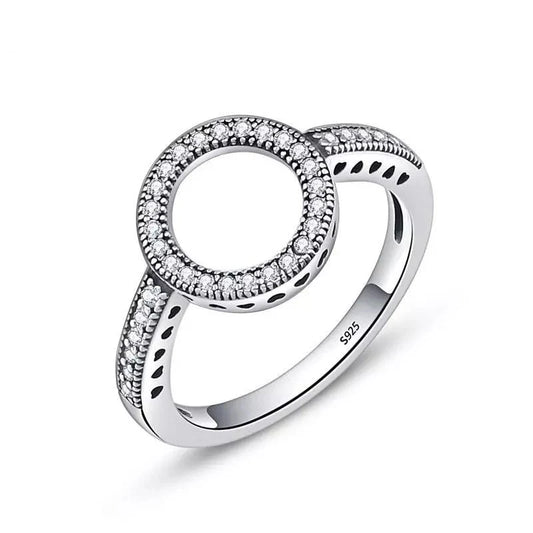 LUX Silver Forever Clear CZ Circle Round Finger Ring