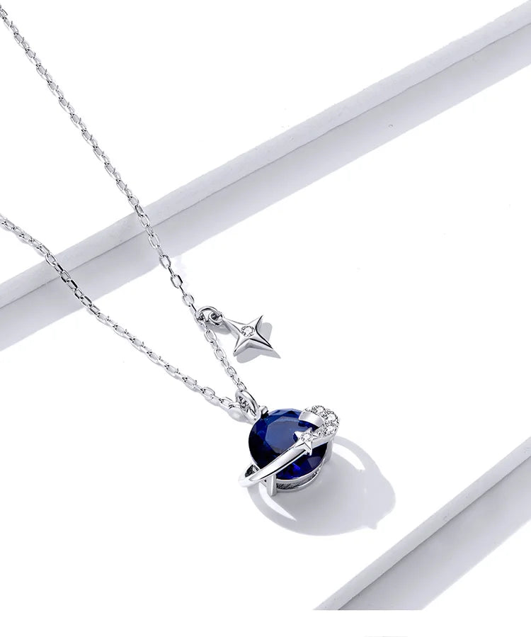 LUX Sterling Silver Blue Planet Pendant Necklace