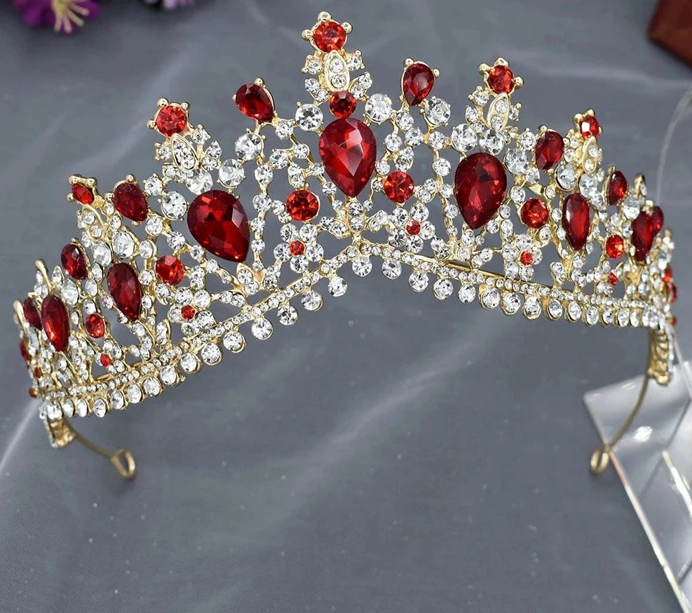 LUX Queen Diadem  Red Crystal Headband Crown Bridal Headwear