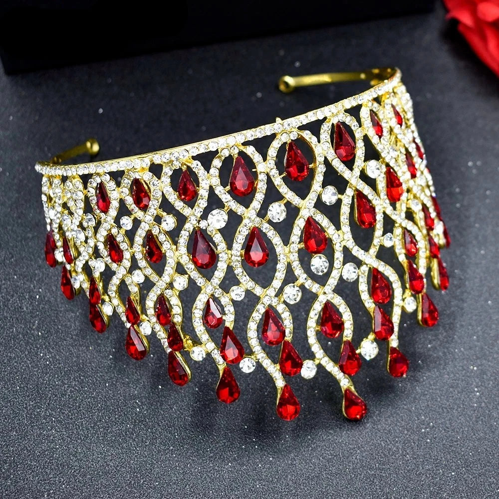 LUX Queen Diadem  Red Crystal Headband Crown Bridal Headwear