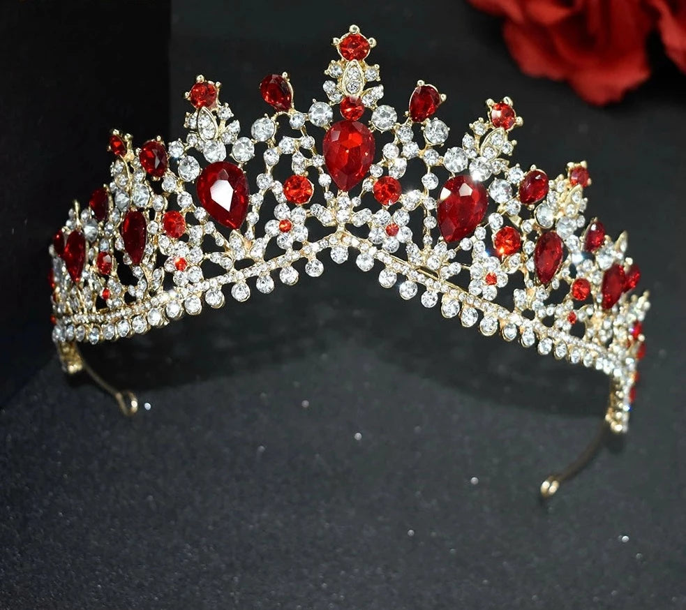 LUX Queen Diadem  Red Crystal Headband Crown Bridal Headwear