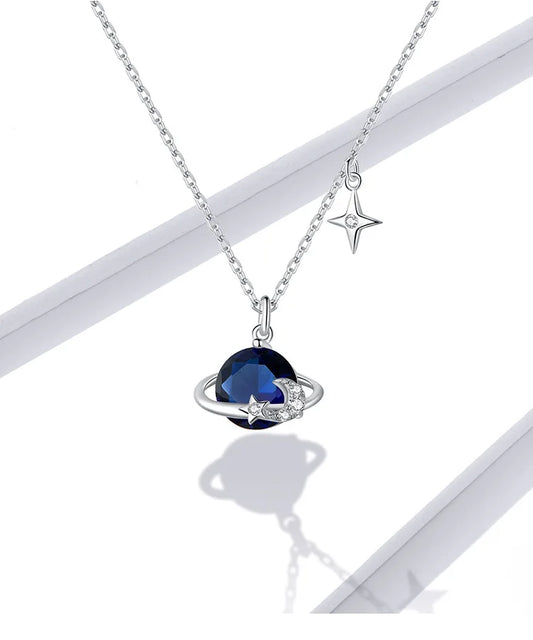 LUX Sterling Silver Blue Planet Pendant Necklace