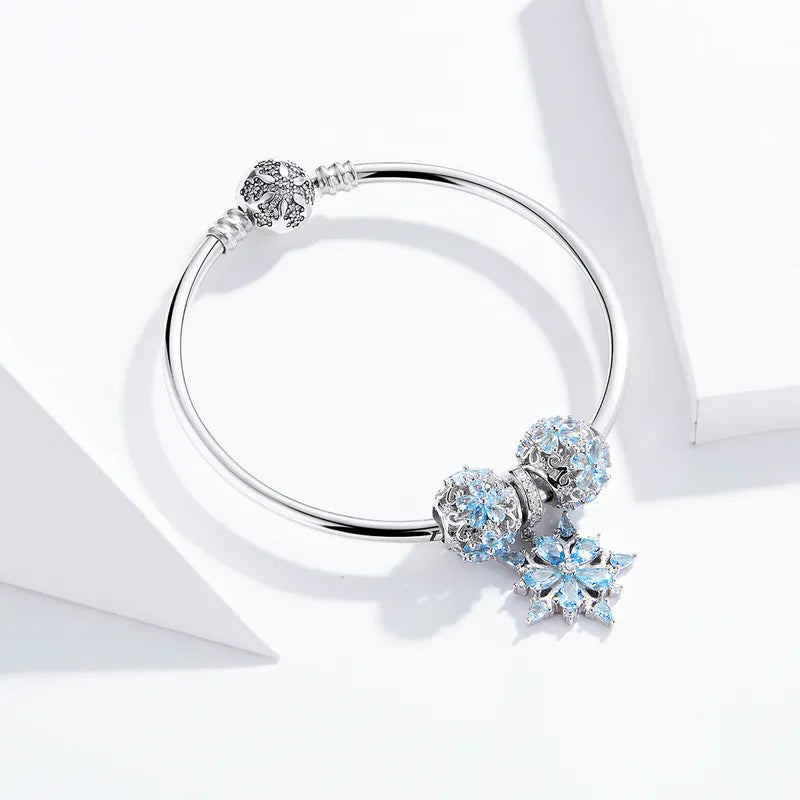 LUX Winter Snowflake Princess Bangle Charm Bracelet Luxury