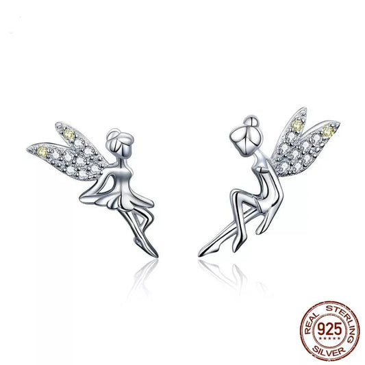 LUX Romantic Genuine Sterling Silver Cute Fairy Elevs Exquisite Stud Earrings for Women