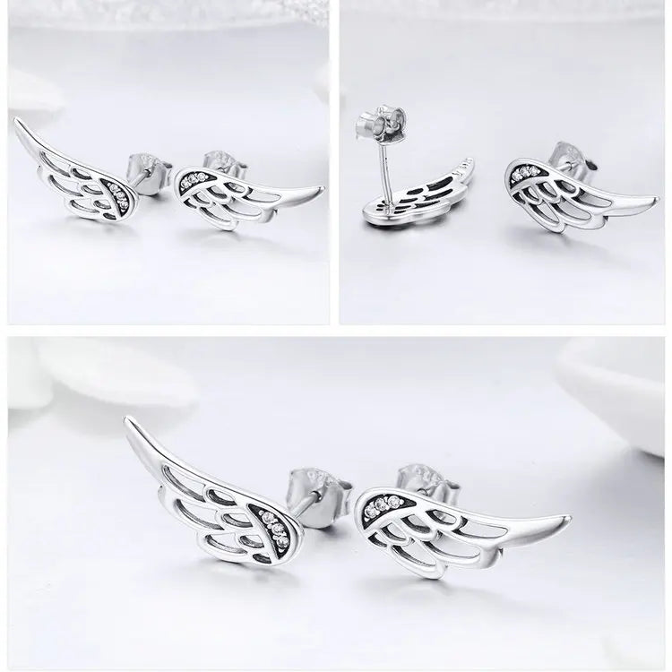 LUX Sterling Silver Feather Fairy Wings Stud Earrings