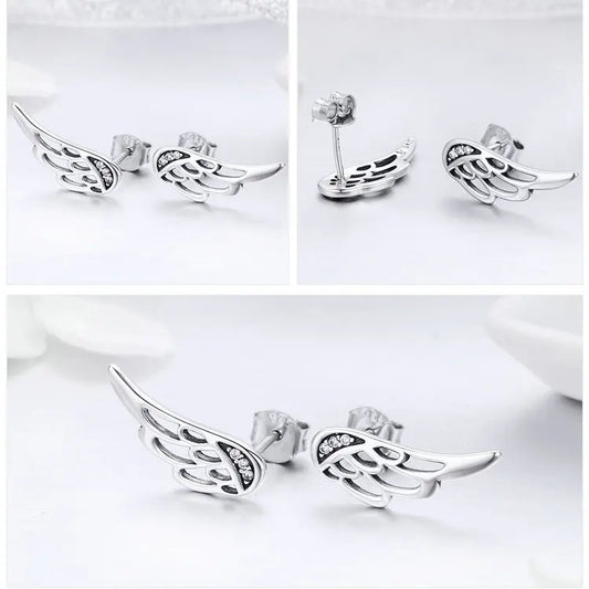 LUX Sterling Silver Feather Fairy Wings Stud Earrings