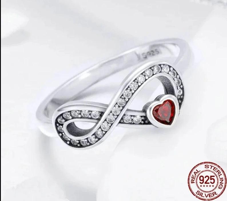 LUX Sterling Silver Infinity Love Forever Heart Clear CZ Finger Ring