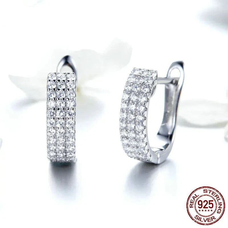 LUX Sterling Silver Shining Clear  CZ Cubic Zircon Stud Earrings