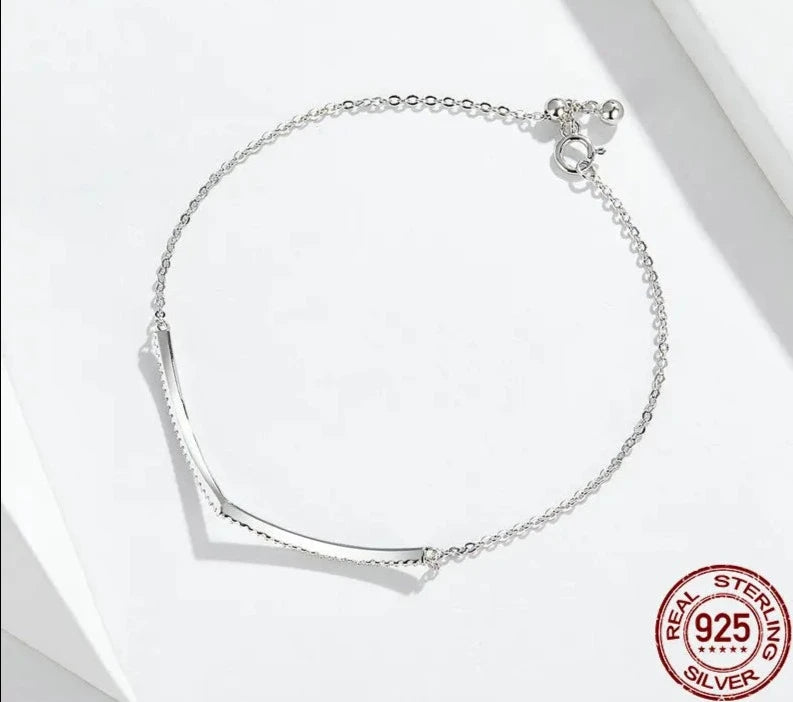 LUX V Shape Geometric Silver Bracelet Dazzling Clear CZ Chain Bracelets