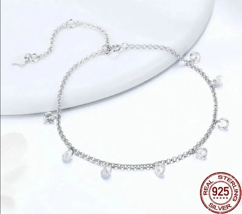 LUX Sterling Silver Simple Geometric Crystal CZ Link Chain Bracelets & Bangles