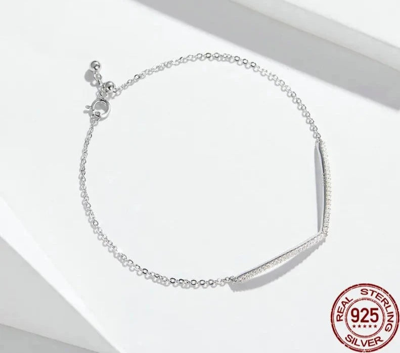 LUX V Shape Geometric Silver Bracelet Dazzling Clear CZ Chain Bracelets