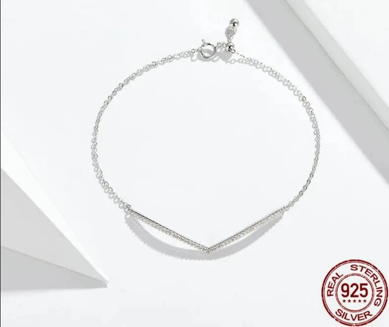 LUX V Shape Geometric Silver Bracelet Dazzling Clear CZ Chain Bracelets