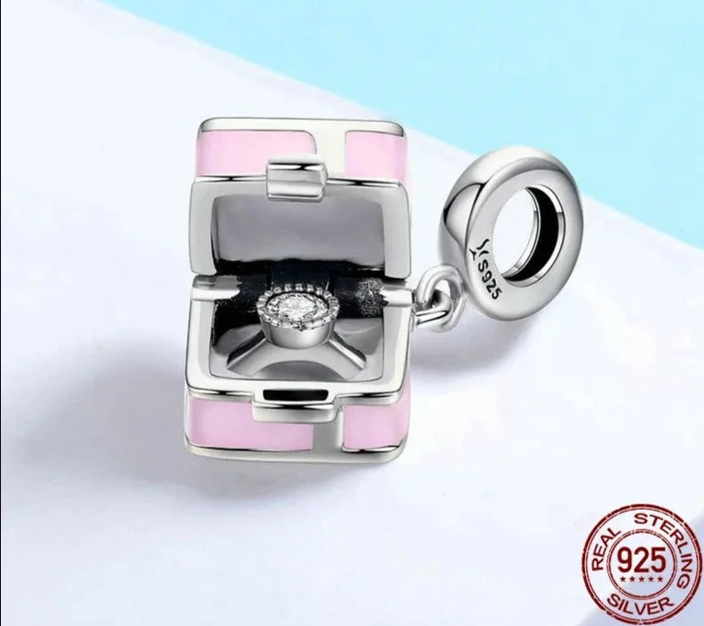 LUX Romantic Pink Box Marry Me Surprise Charm Pendant fit Bracelet