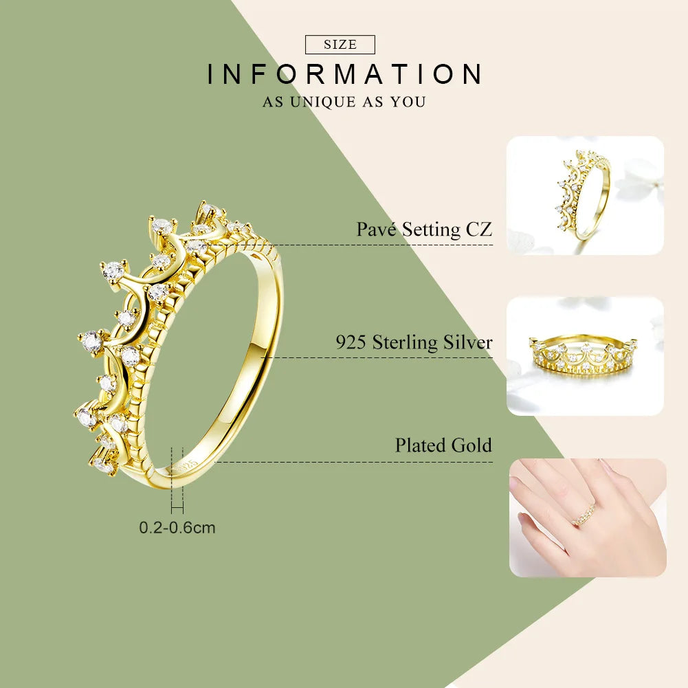 LUX Princess Crown Gold Color Crown Rings for Women