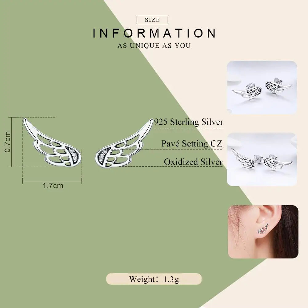 LUX Sterling Silver Feather Fairy Wings Stud Earrings