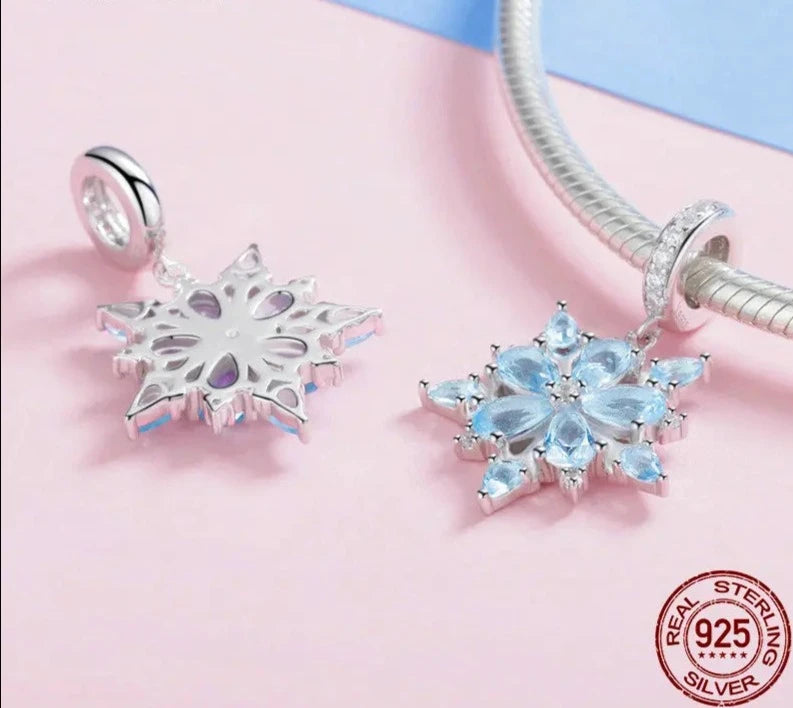 LUX Winter Snowflake Blue CZ Elegant Charms Pendant fit Necklaces