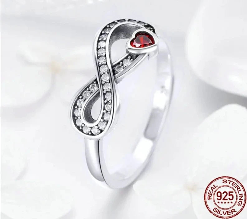 LUX Sterling Silver Infinity Love Forever Heart Clear CZ Finger Ring