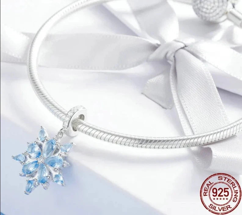 LUX Winter Snowflake Blue CZ Elegant Charms Pendant fit Necklaces