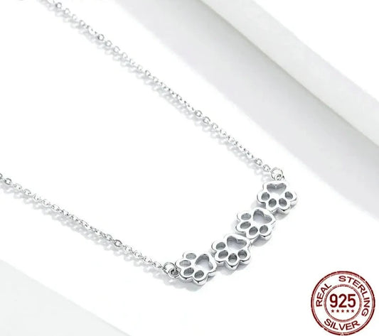 LUX Dog and Cat Paw Silver Choker Necklace