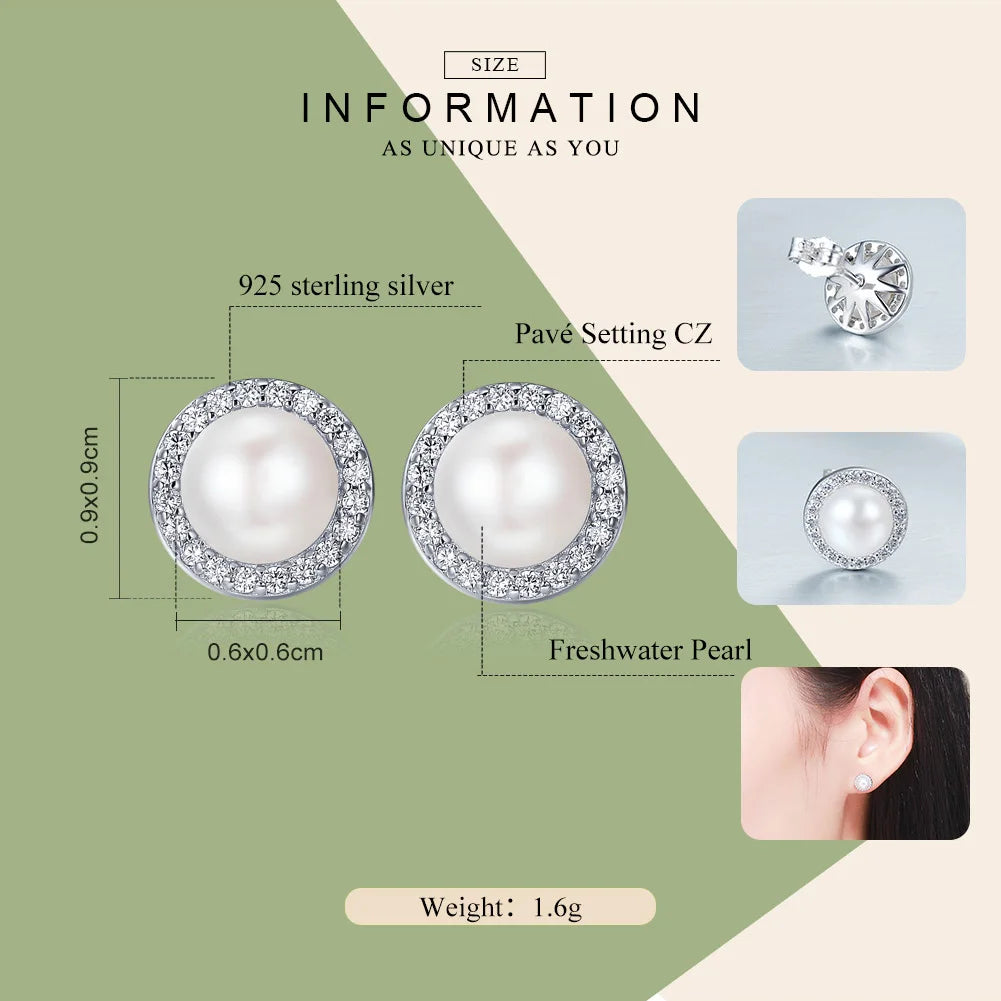 LUX Sterling Silver Classic Round Fresh Water Pearl Stud Earrings