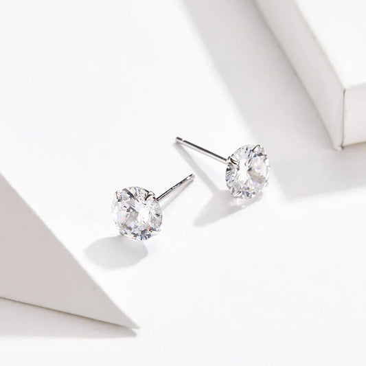 LUX Basic Wedding Stud Earrings Solid Silver Clear Cubic Zirconia