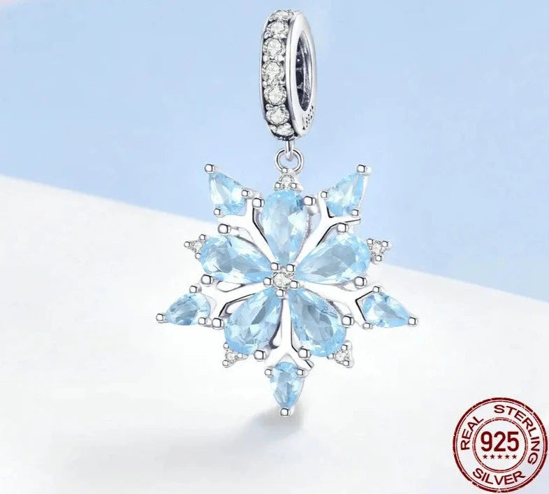 LUX Winter Snowflake Blue CZ Elegant Charms Pendant fit Necklaces