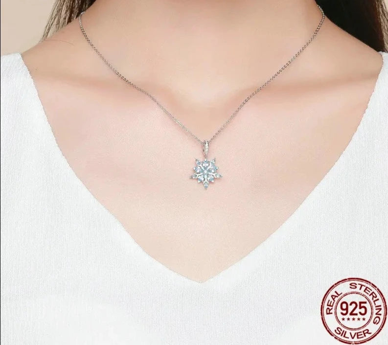 LUX Winter Snowflake Blue CZ Elegant Charms Pendant fit Necklaces