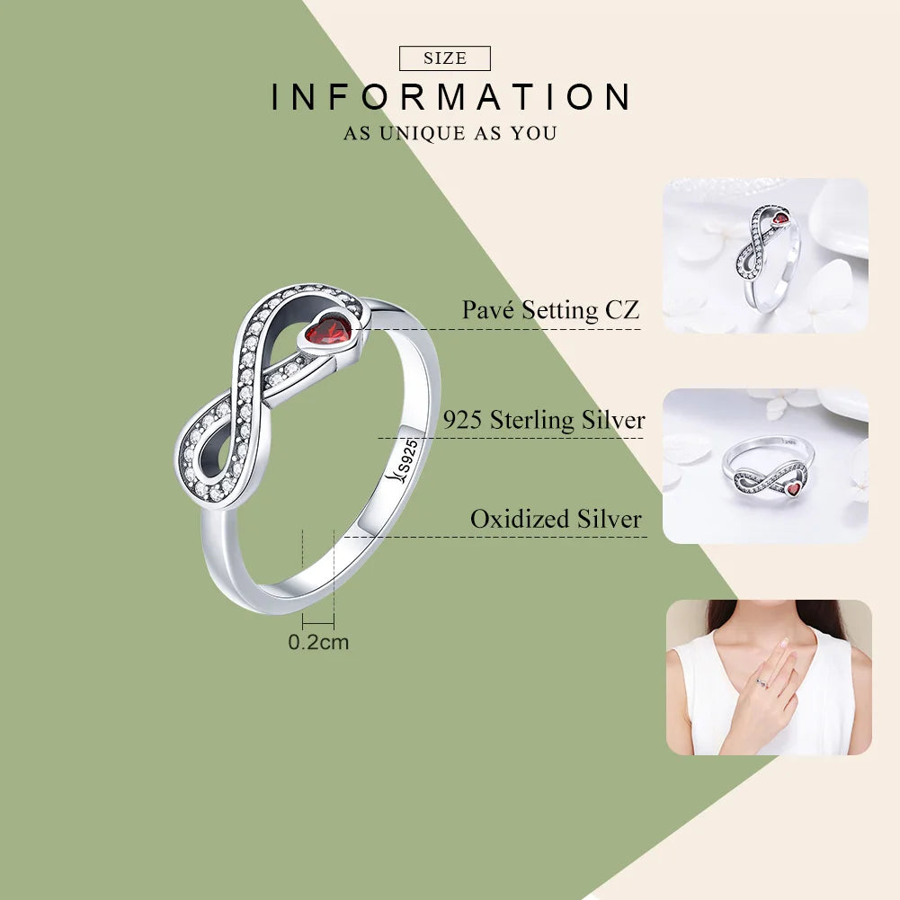 LUX Sterling Silver Infinity Love Forever Heart Clear CZ Finger Ring