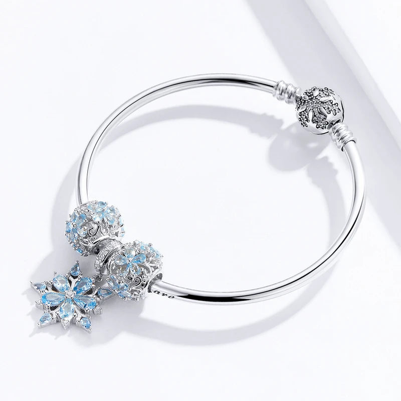 LUX Winter Snowflake Princess Bangle Charm Bracelet Luxury