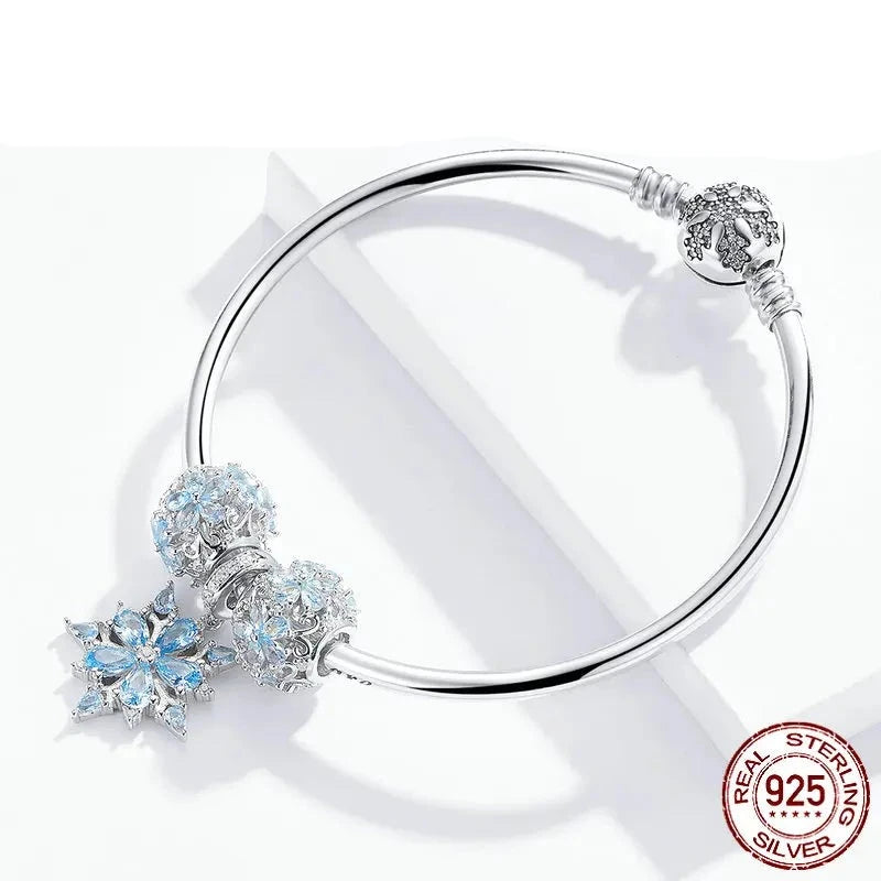 LUX Winter Snowflake Princess Bangle Charm Bracelet Luxury