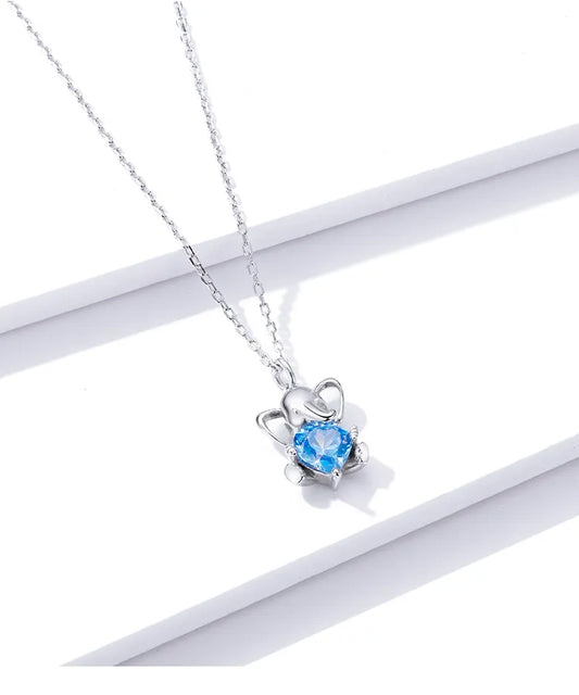 LUX Ocean Blue Heart CZ Elephant Pendant Necklace