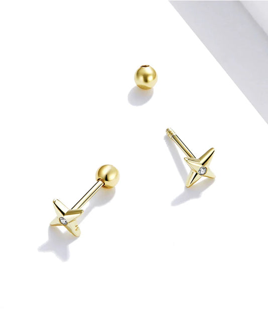 LUX Silver Star Stud Earrings , Handmade 6mm Dainty CZ Gold Plated Earrings