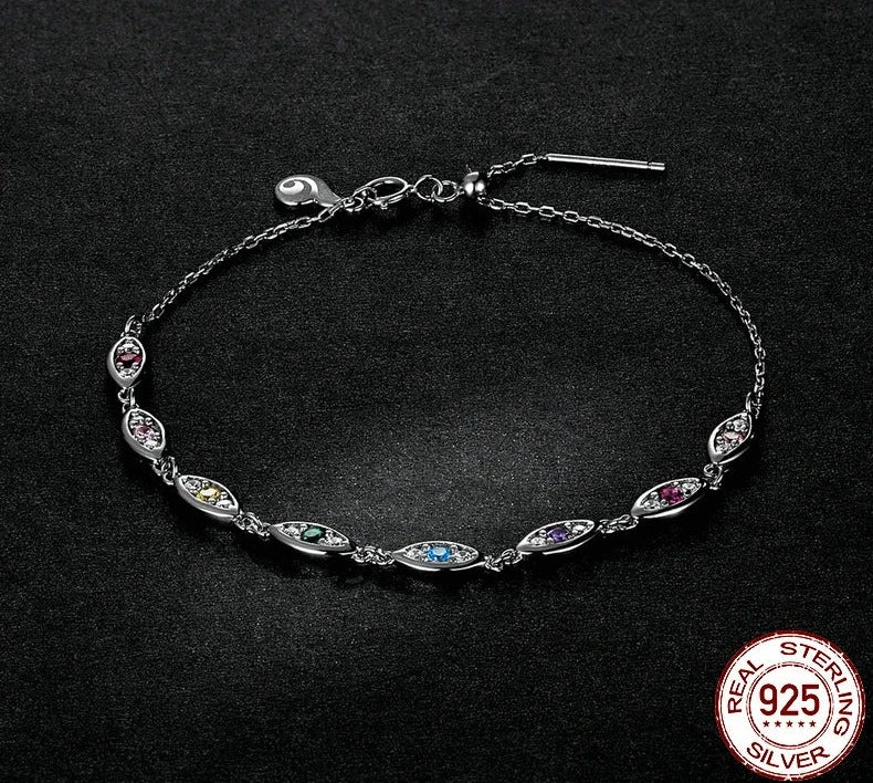 LUX Colorful Demon Eye Bracelet Classic Trendy Crystal Silver Bracelet