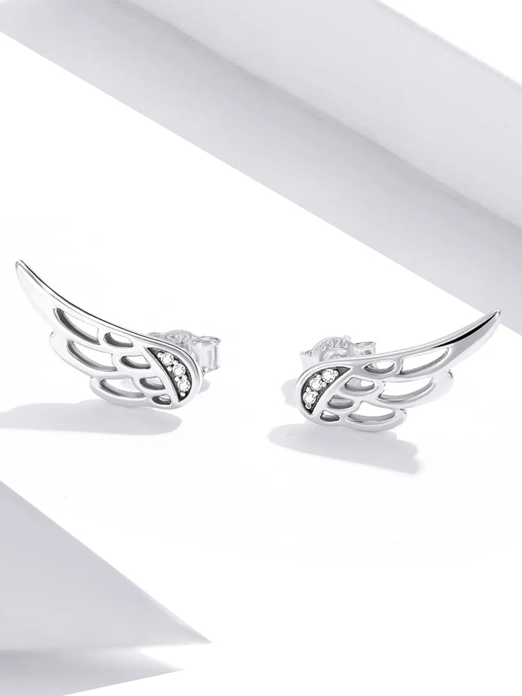 LUX Sterling Silver Feather Fairy Wings Stud Earrings