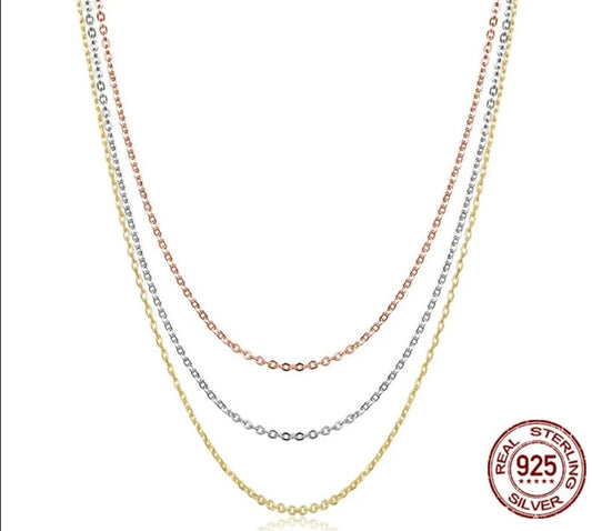 LUX Rose Gold Color Sterling Silver Necklace Chain Lobster Clasp Simple Chain Fashion Necklace