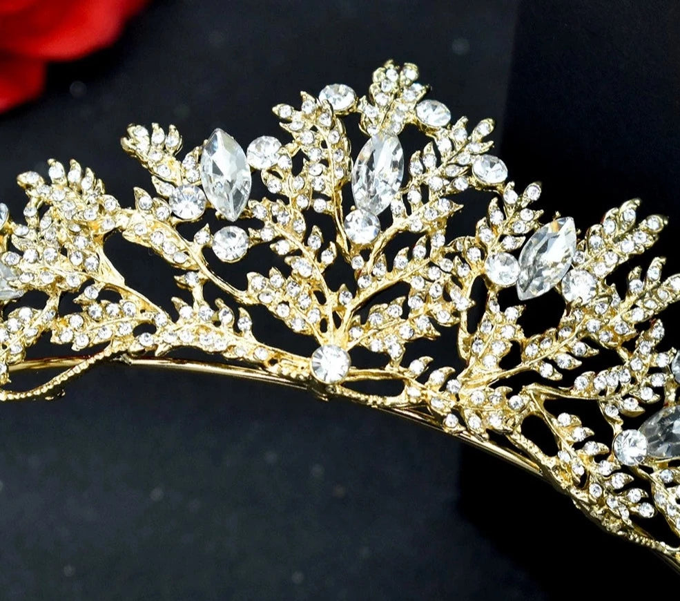 LUX Gold Luxury Bridal Crown Crystal Vintage Royal Queen