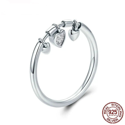 LUX Silver Glittering Heart Clear CZ Anel Female Ring Women