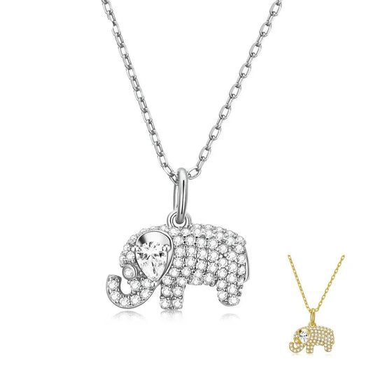 LUX Genuine Exqusite Baby Elephant Pendant Clear CZ Silver Chain Necklace