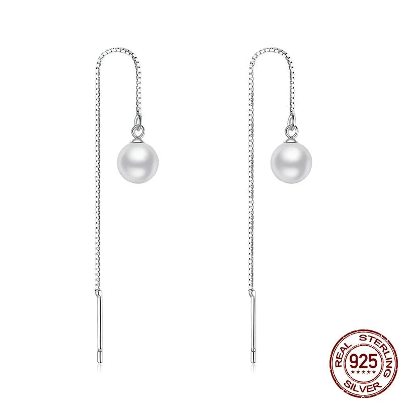 LUX Sterling Silver Elegant Long Tassel Pearl Drop Earrings