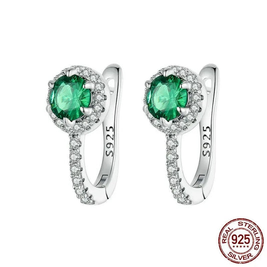 LUX Platinum Plated Green Cubic Zirconia Sterling Silver Hoop Earrings