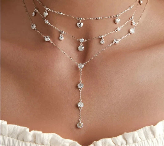 LUX Stackable Clavicle Necklace Sparkling Zircon Neck Chain for Women