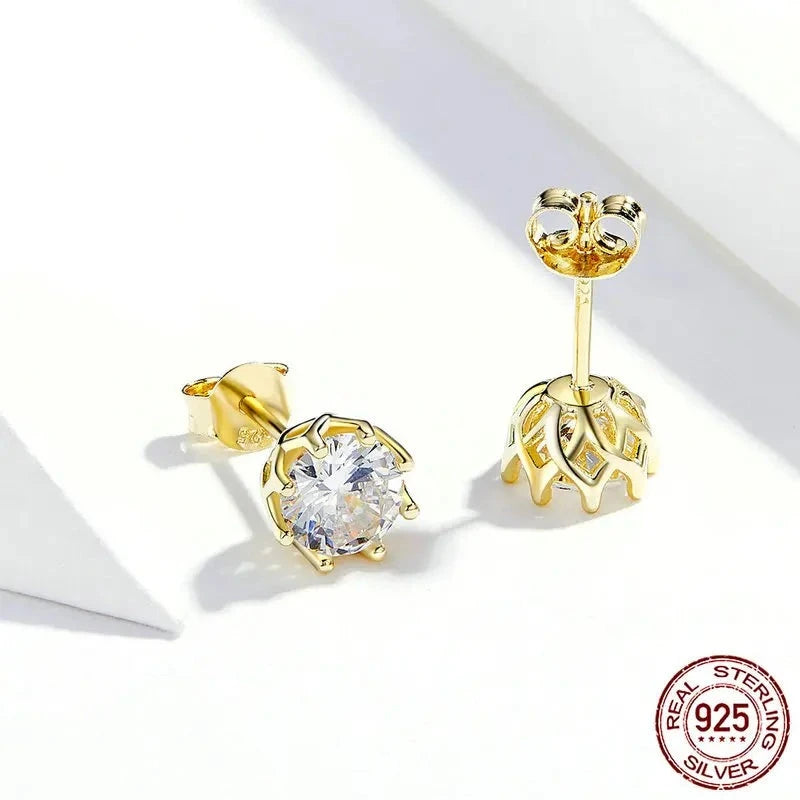 LUX 14K Gold Plated Solitaire Round Clear CZ Stud Earring