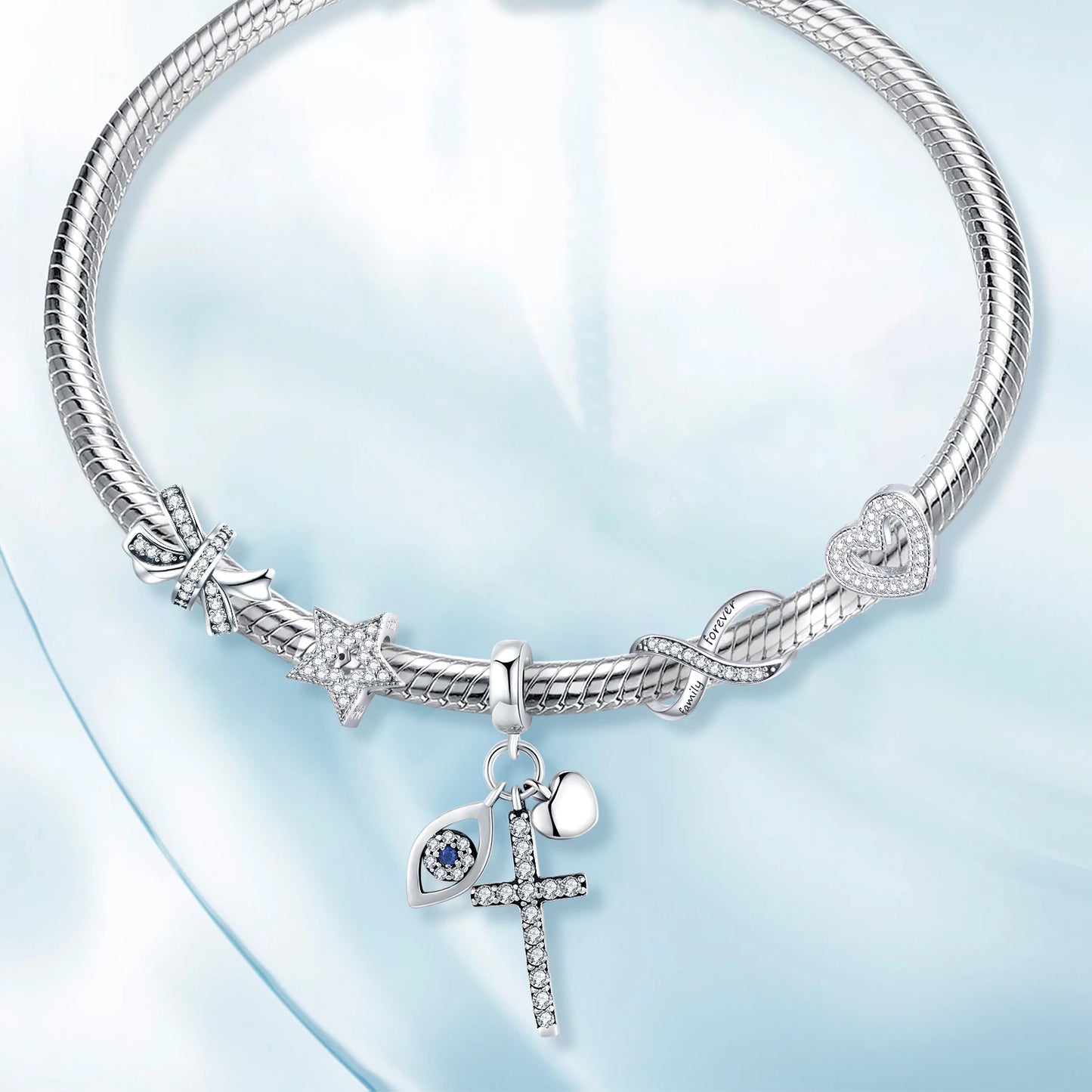 LUX Crystal Family Heart Cross Charm's Beads fit for Charm Bracelet & Necklace Pendant