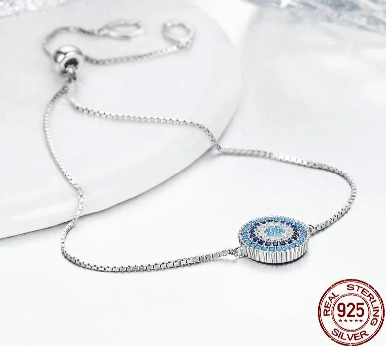 LUX Blue Round Evil Eye Chain Link Bracelet