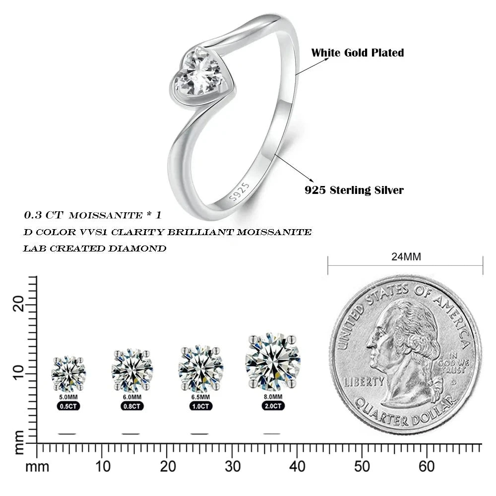 LUX White Gold Plated Heart-shaped Moissanite Solitaire Ring